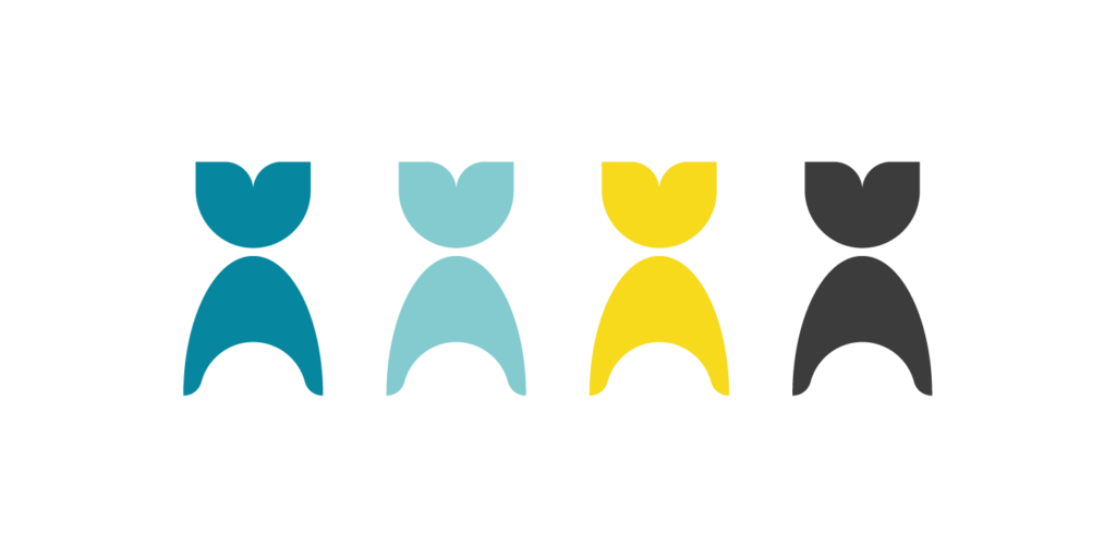 Logos de Xacias en azul oscuro, claro, amarillo y negro